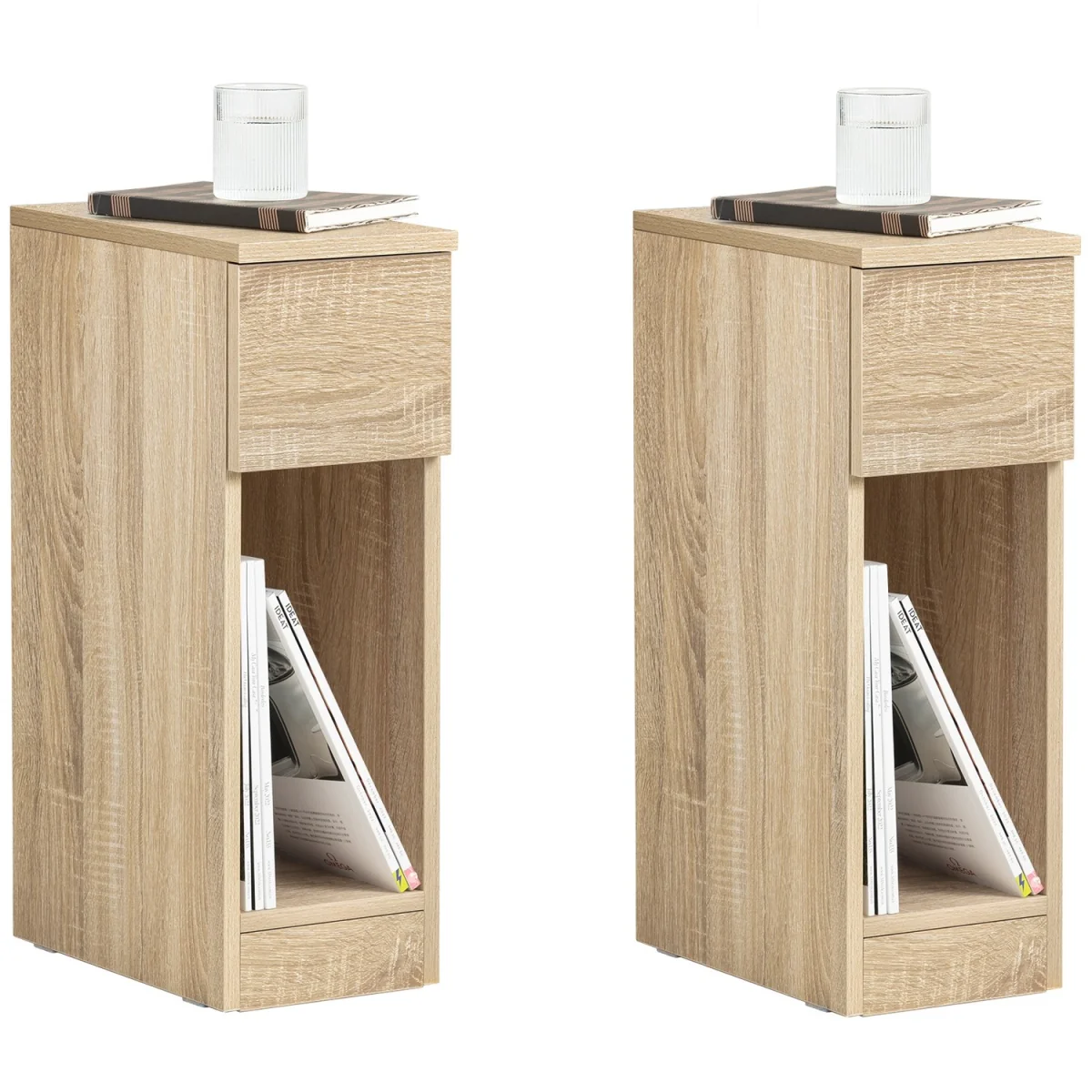 Set of 2 Narrow Bedside Tables Nightstand - Natural – image 20