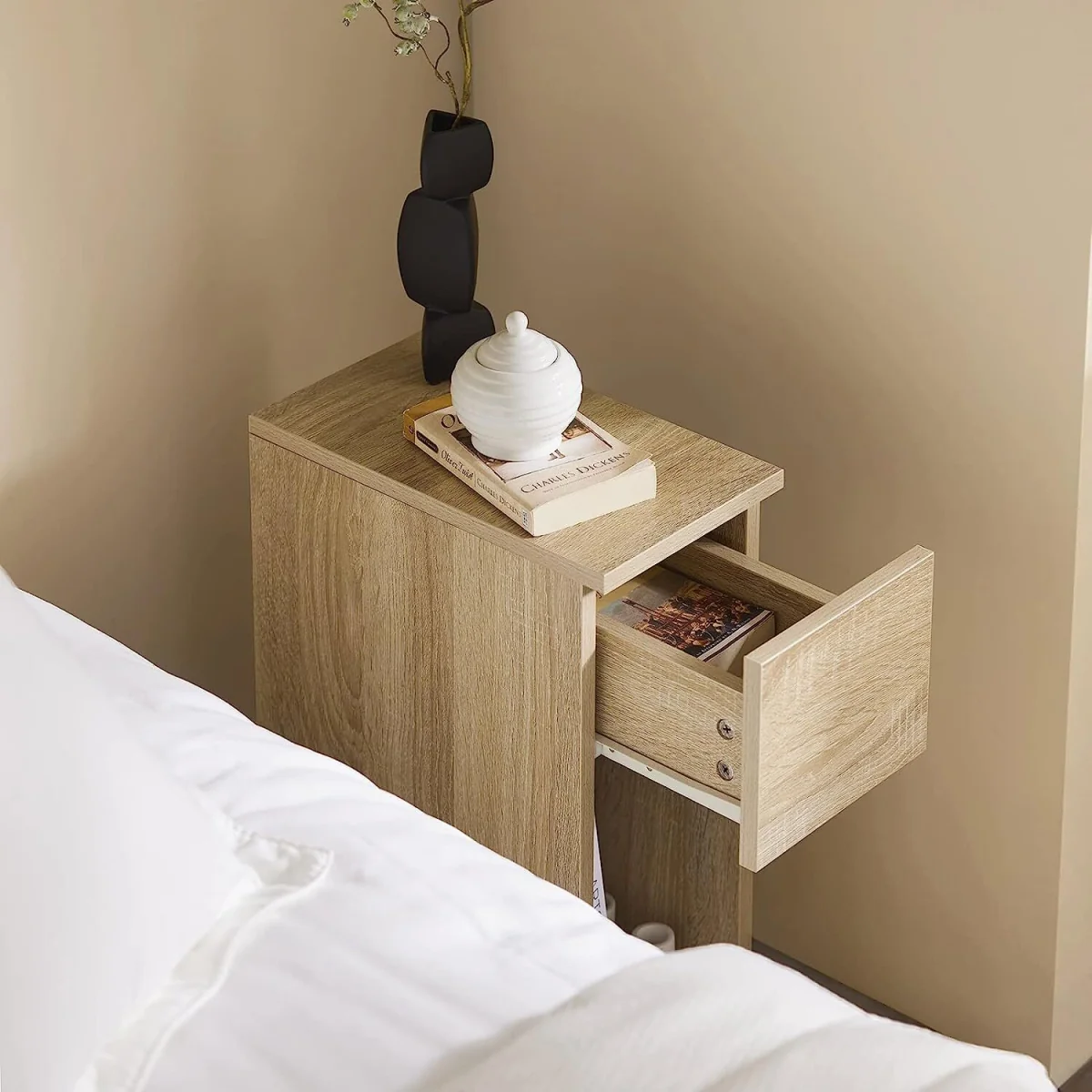 Set of 2 Narrow Bedside Tables Nightstand - Natural – image 3