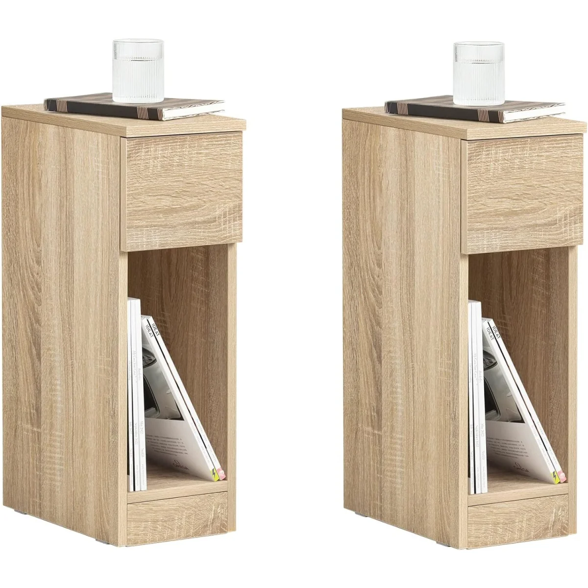 Set of 2 Narrow Bedside Tables Nightstand - Natural – image 8