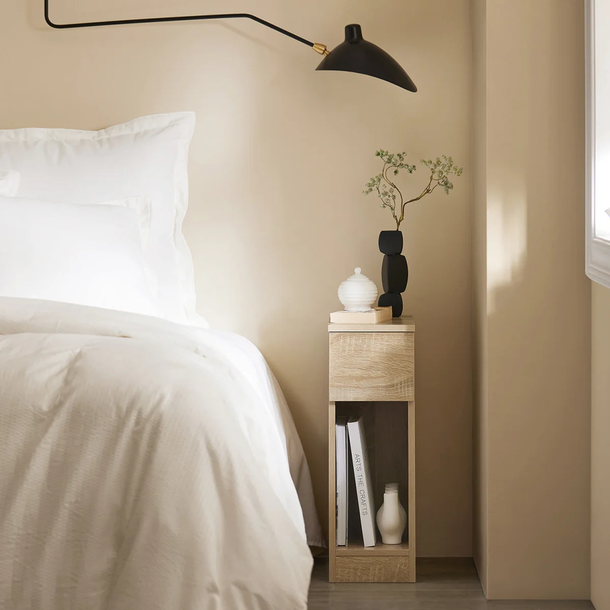 Set of 2 Narrow Bedside Tables Nightstand - Natural – image 1
