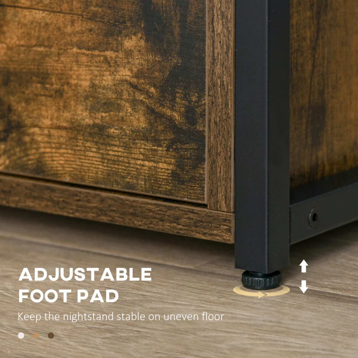 Dikedo Set of 2 Rustic Brown Industrial Bedside Tables, 2 Drawers and Shelf – image 7