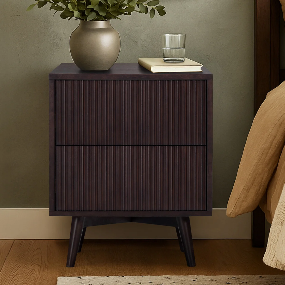 Teamson Home Tremolo Bedside Table with 2 Drawers and Fluted Fronts - Black – image 4