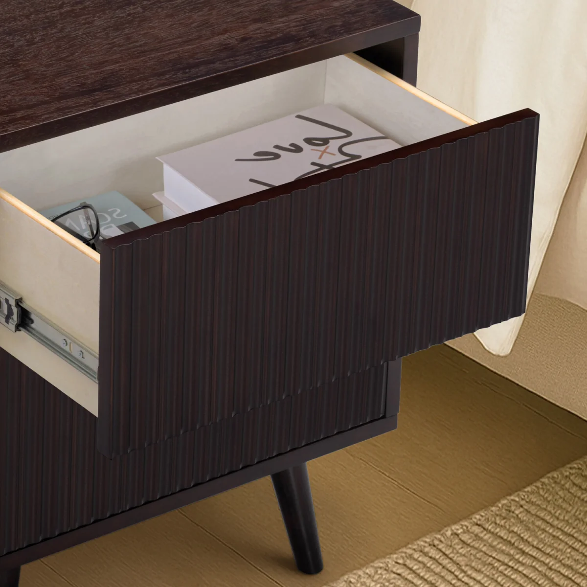 Teamson Home Tremolo Bedside Table with 2 Drawers and Fluted Fronts - Black – image 5