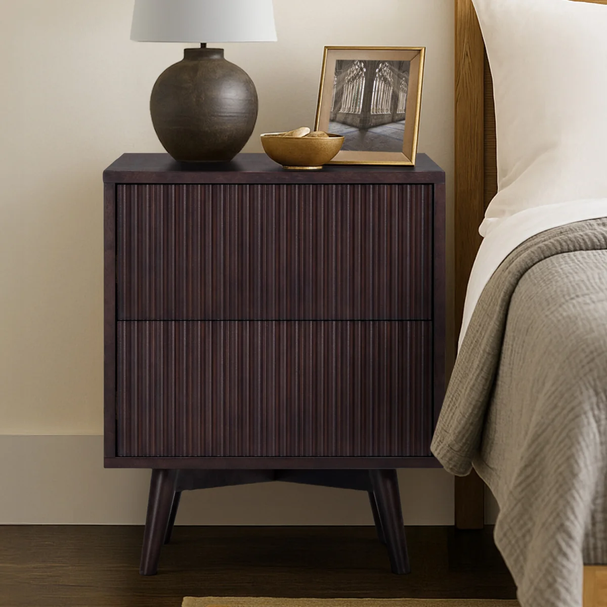 Teamson Home Tremolo Bedside Table with 2 Drawers and Fluted Fronts - Black – image 6