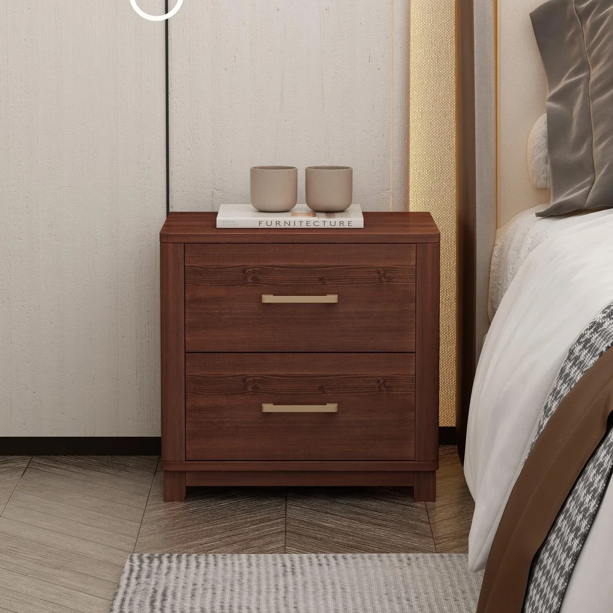 Grotti 2 Drawer Bedside Table - Dark Wood