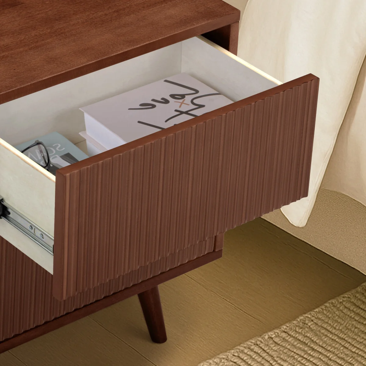 Tremolo Bedside Table with 2 Drawers and Fluted Fronts - Brown – image 6