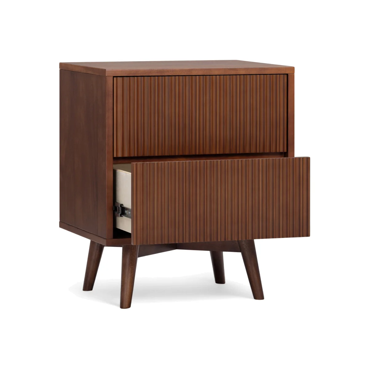 Tremolo Bedside Table with 2 Drawers and Fluted Fronts - Brown – image 1