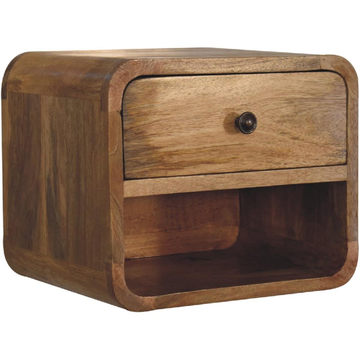 Retro Handmade Mini Oak-Ish Wall Mounted Bedside With Open Slot - Brown – image 2