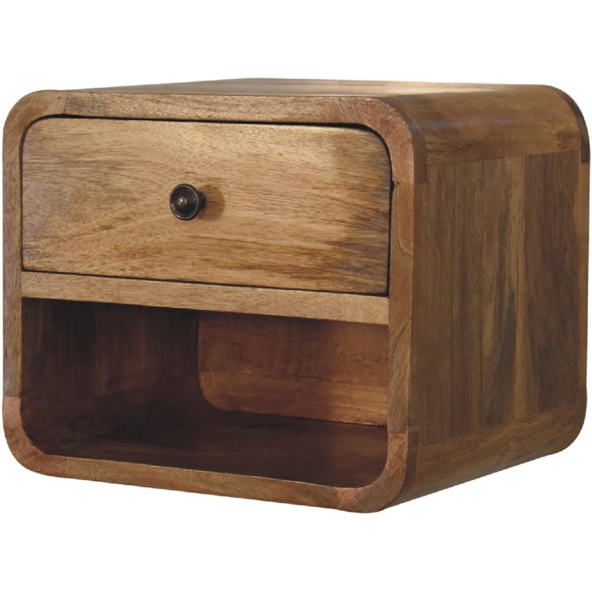 Retro Handmade Mini Oak-Ish Wall Mounted Bedside With Open Slot - Brown – image 3