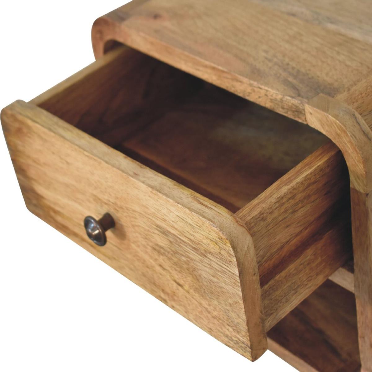Retro Handmade Mini Oak-Ish Wall Mounted Bedside With Open Slot - Brown – image 6
