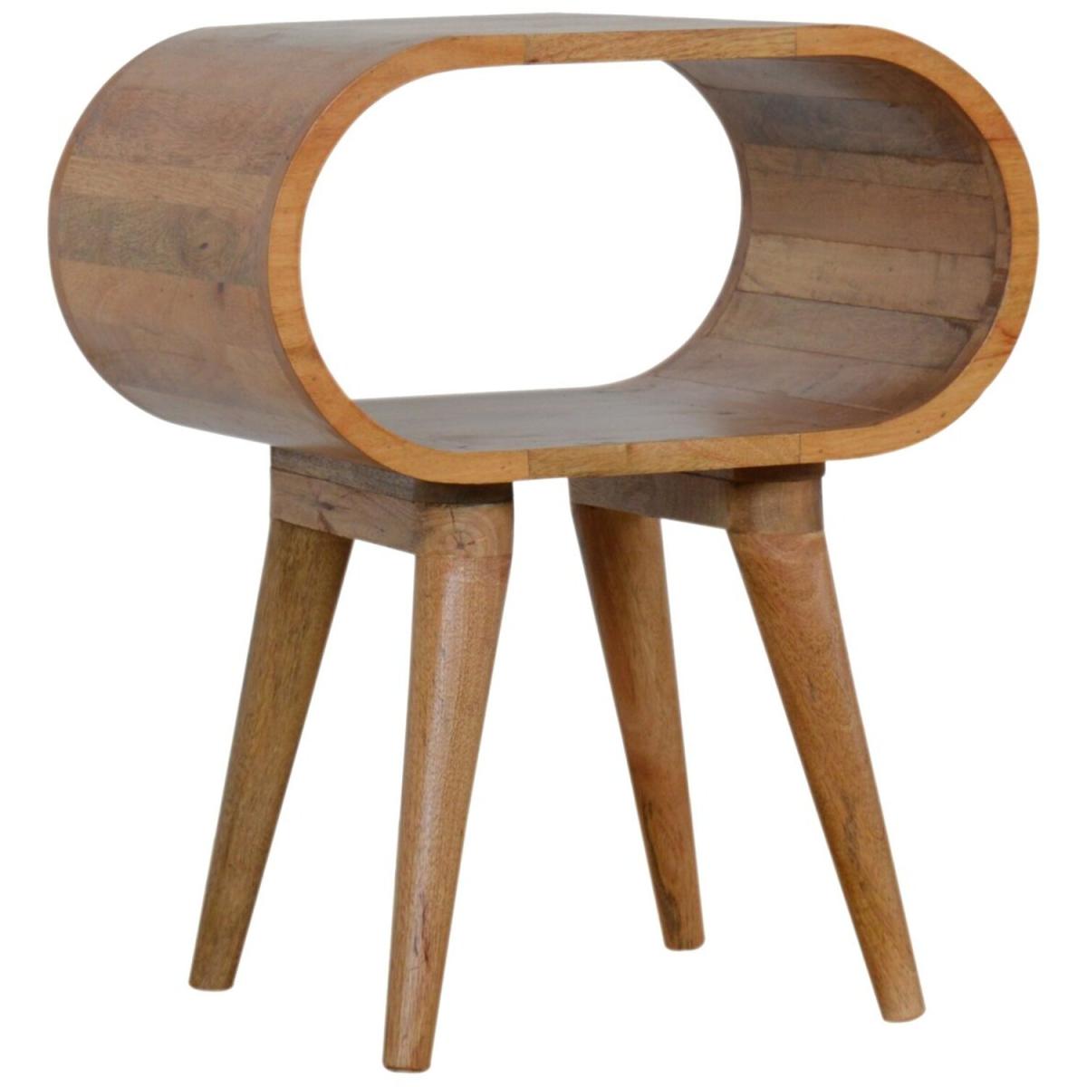 Circular Open Slot Mango Wood Bedside Table - Orange – image 2