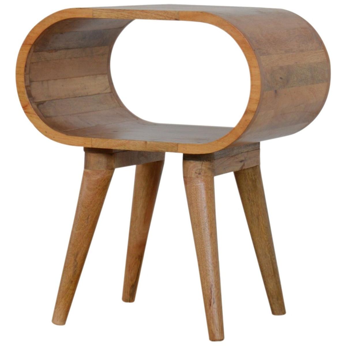 Circular Open Slot Mango Wood Bedside Table - Orange – image 3