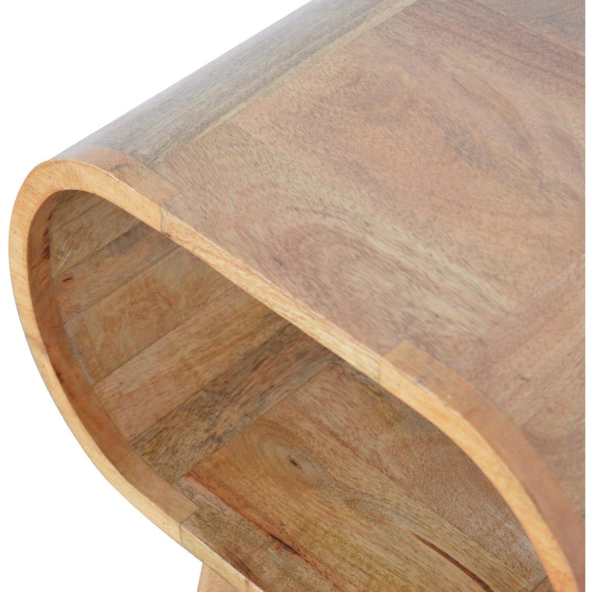 Circular Open Slot Mango Wood Bedside Table - Orange – image 4