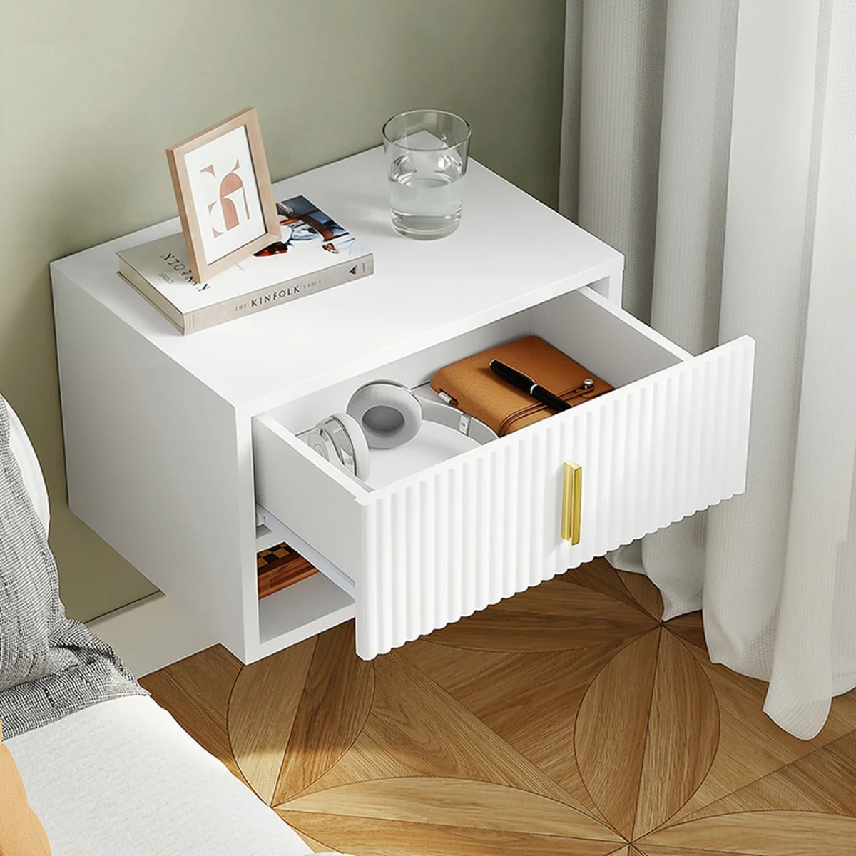 Floating Nightstand with LED Sensor Light - White – image 4