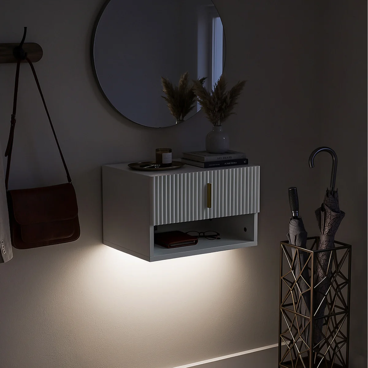 Floating Nightstand with LED Sensor Light - White – image 6