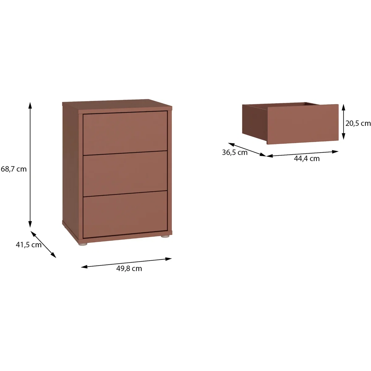 Alice Springs Bedside Cabinet with 3 Drawers Push-Open in Terracotta - Terracotta – image 6