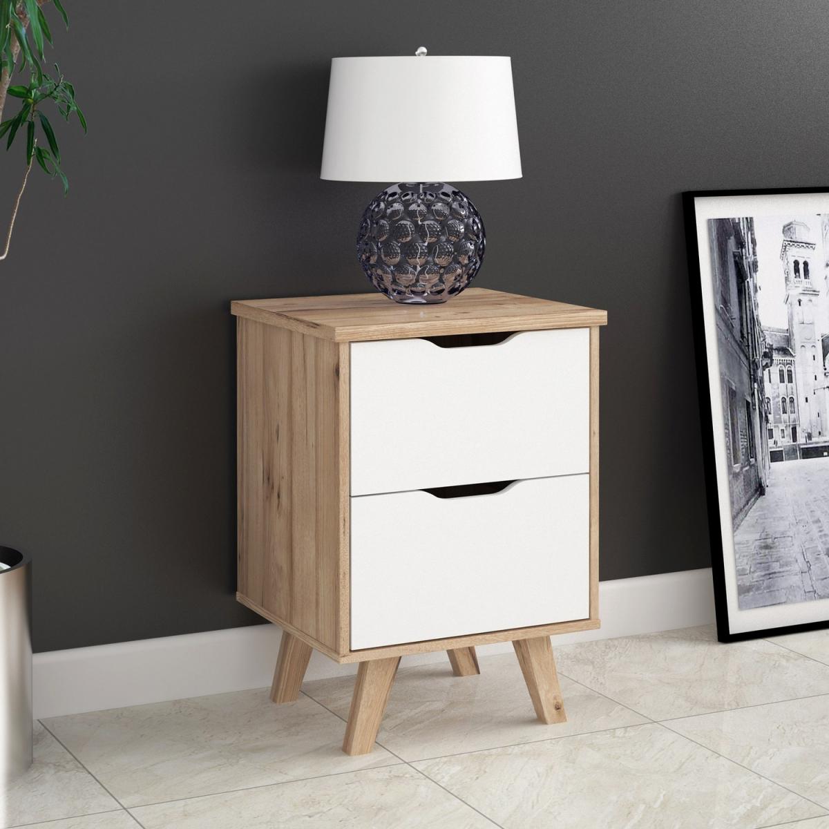 Scandi 2 Drawer Bedside White and Oak - White on Oak – image 1