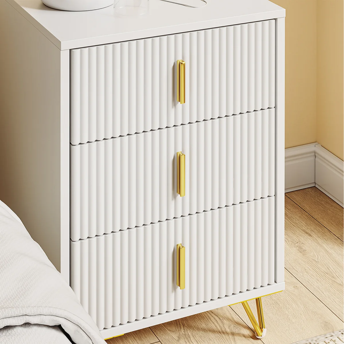 Bedside Table with 3 Drawers and Charging Station  - White – image 11