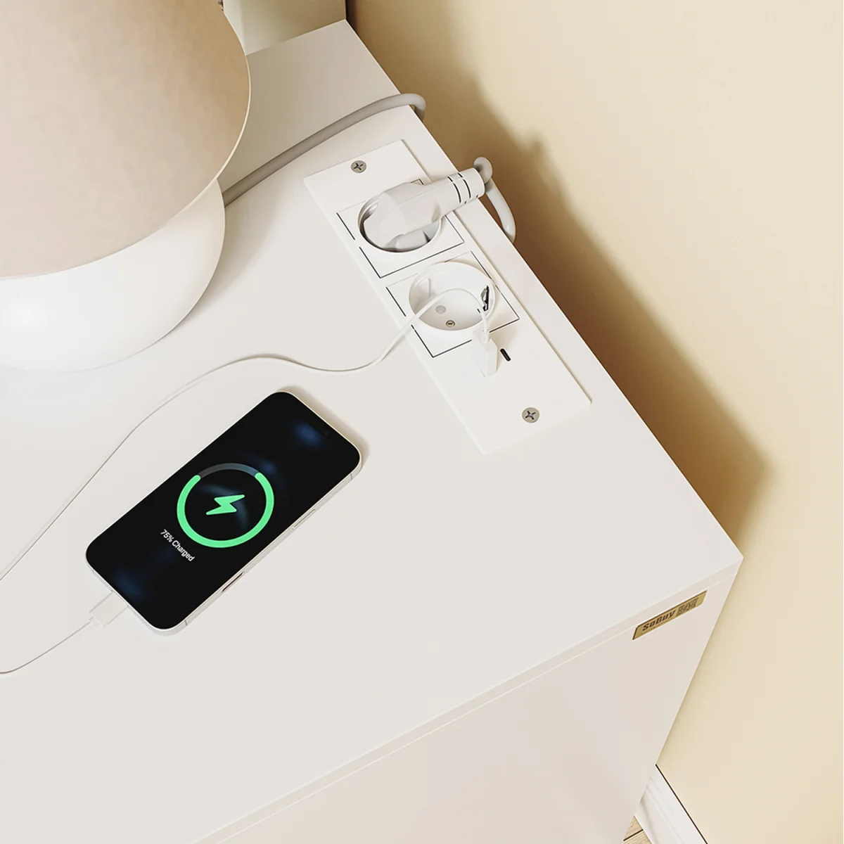 Bedside Table with 3 Drawers and Charging Station  - White – image 6