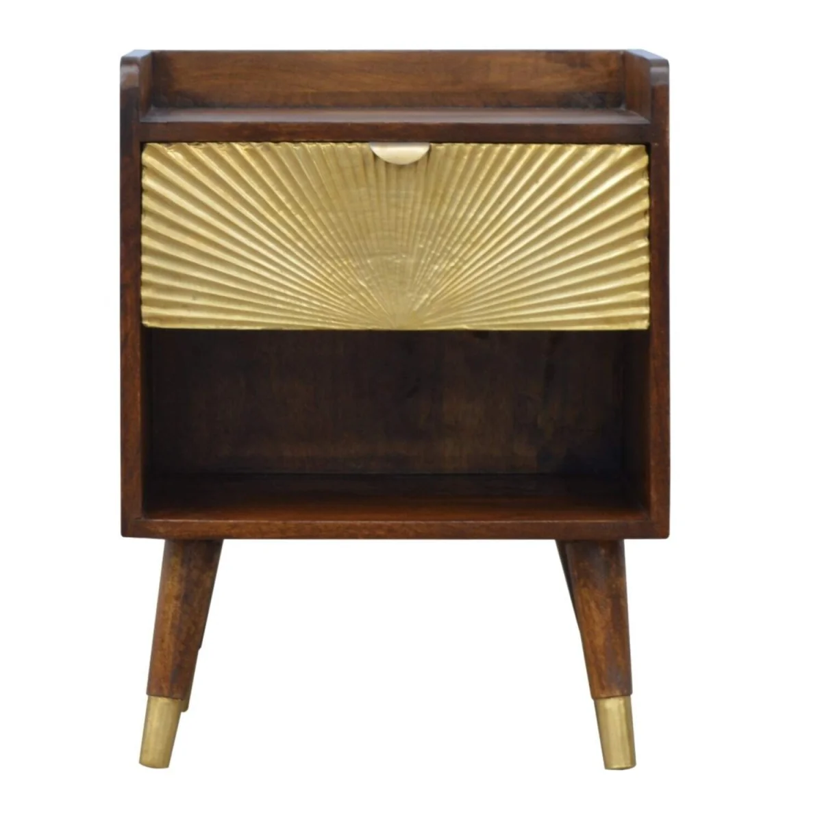 Merano Bedside Table - Chestnut Mango Wood, Brass-Plated Drawer, Nordic Legs - Brown – image 2