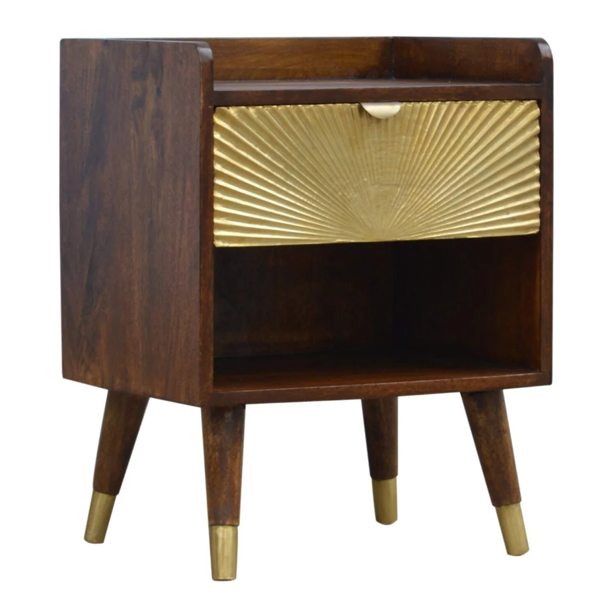Merano Bedside Table - Chestnut Mango Wood, Brass-Plated Drawer, Nordic Legs - Brown – image 3