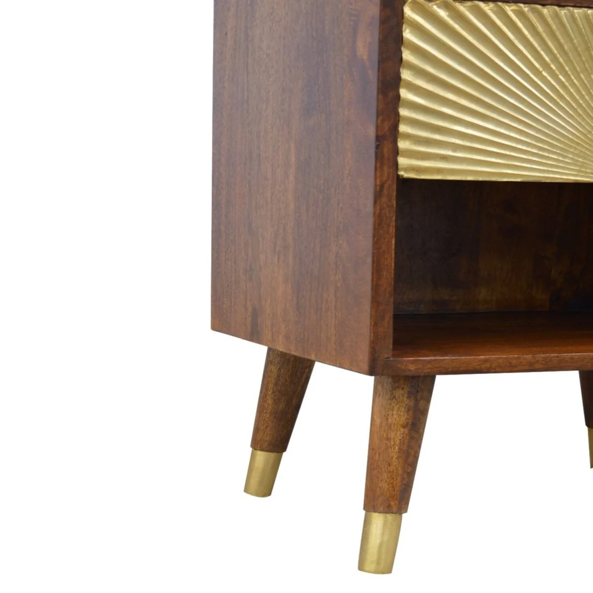 Merano Bedside Table - Chestnut Mango Wood, Brass-Plated Drawer, Nordic Legs - Brown – image 4