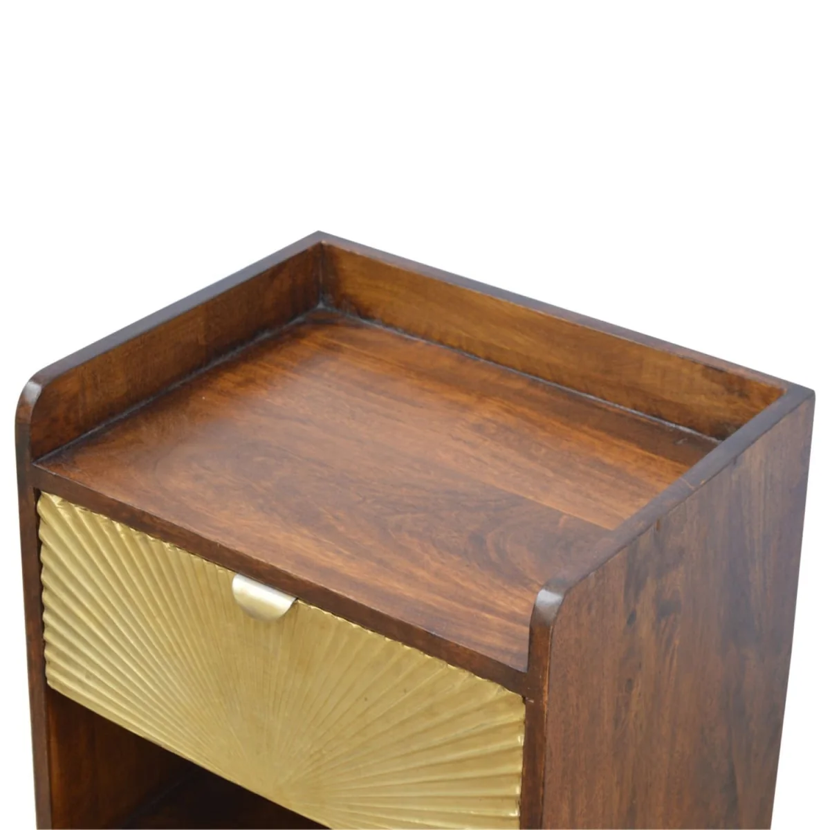 Merano Bedside Table - Chestnut Mango Wood, Brass-Plated Drawer, Nordic Legs - Brown – image 5