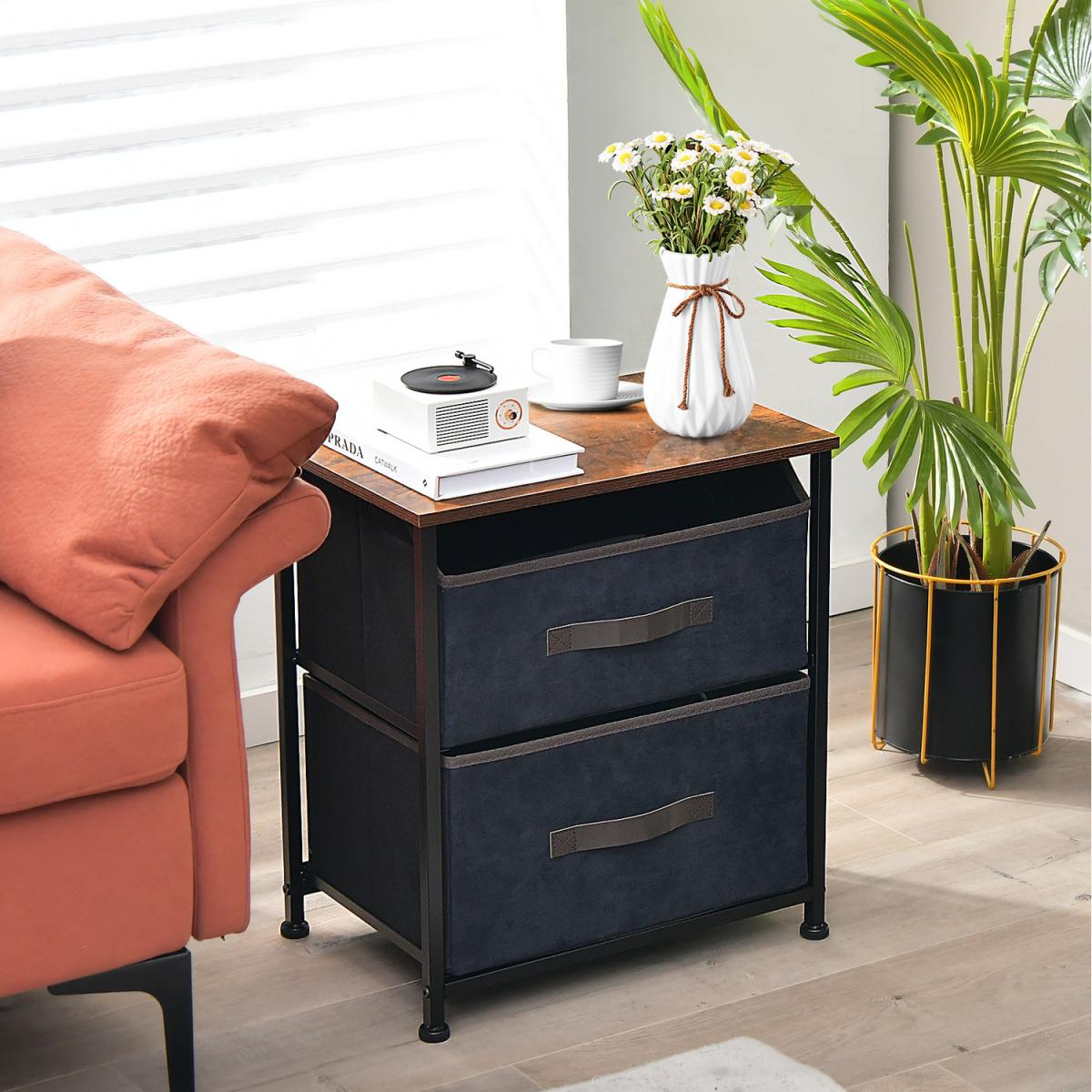 Costway 2-Drawer Nightstand Short Dresser  - Rustic Brown – image 2