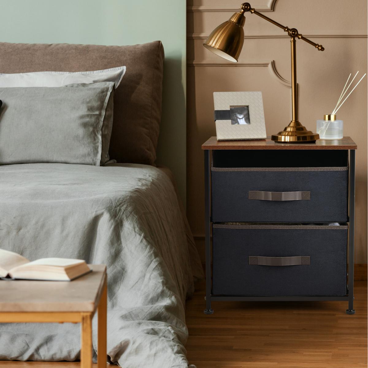 Costway 2-Drawer Nightstand Short Dresser  - Rustic Brown – image 4