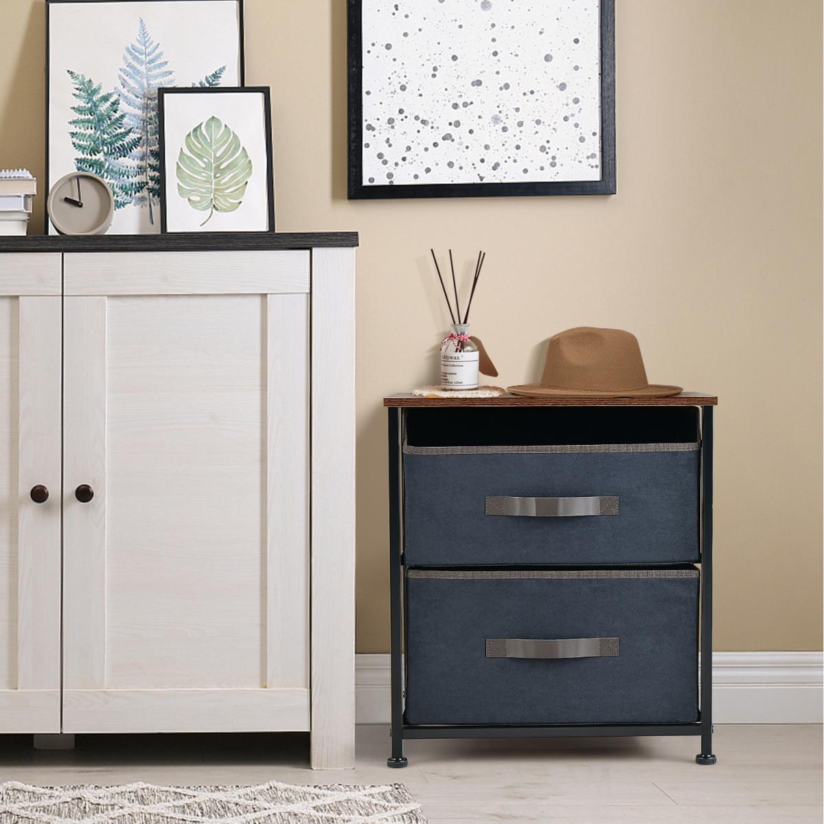 Costway 2-Drawer Nightstand Short Dresser  - Rustic Brown – image 5