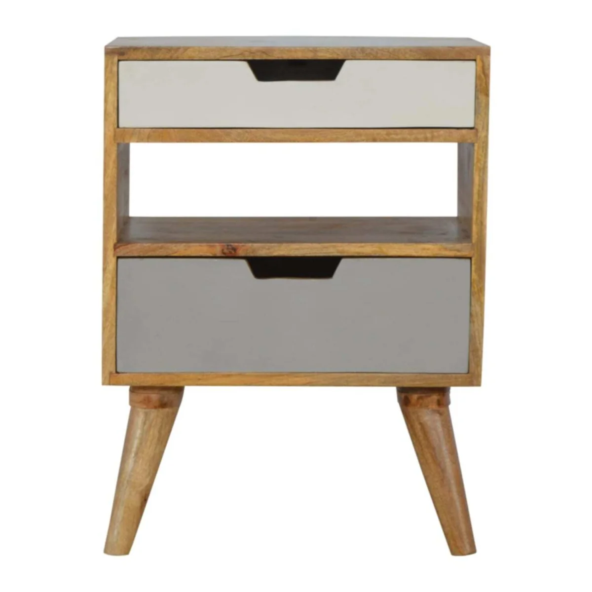 Pranburi Grey & White Mango Wood Bedside Table - 2 Drawers and Open Shelf - Brown – image 2