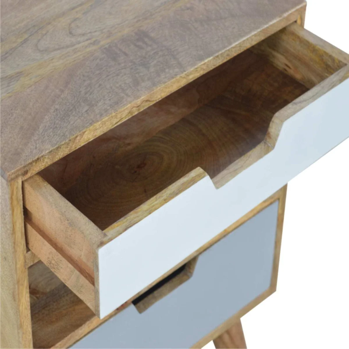 Pranburi Grey & White Mango Wood Bedside Table - 2 Drawers and Open Shelf - Brown – image 3