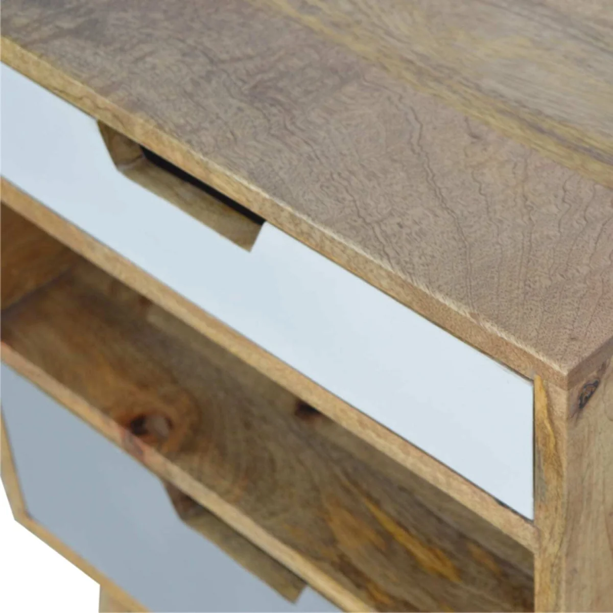 Pranburi Grey & White Mango Wood Bedside Table - 2 Drawers and Open Shelf - Brown – image 5