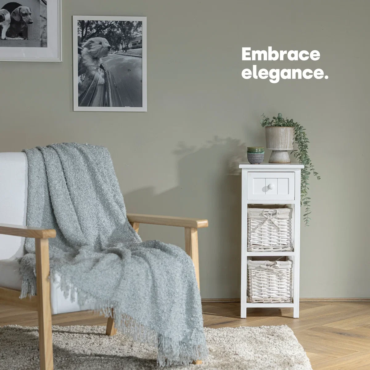 Wicker Bedside Table Unit - White – image 2