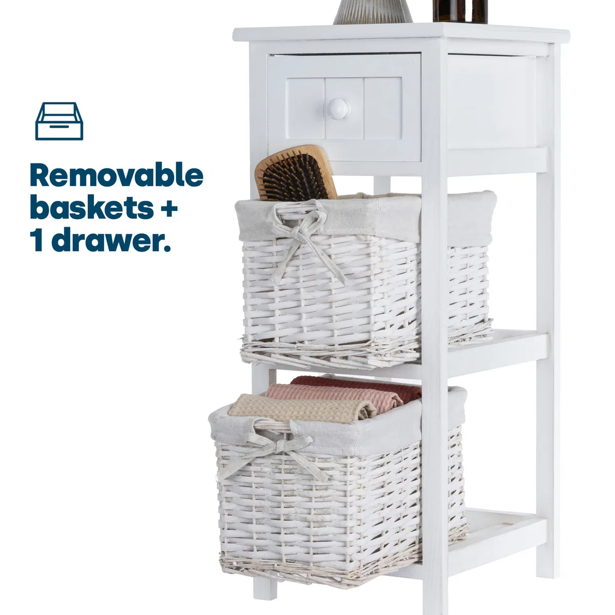 Wicker Bedside Table Unit - White – image 3
