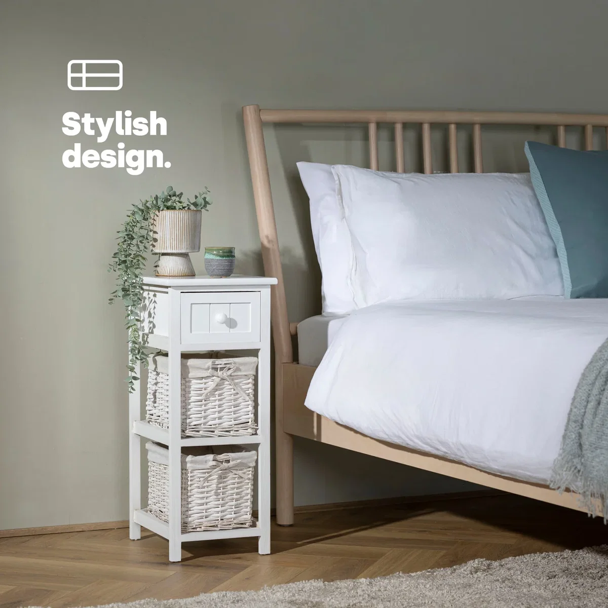 Wicker Bedside Table Unit - White – image 4