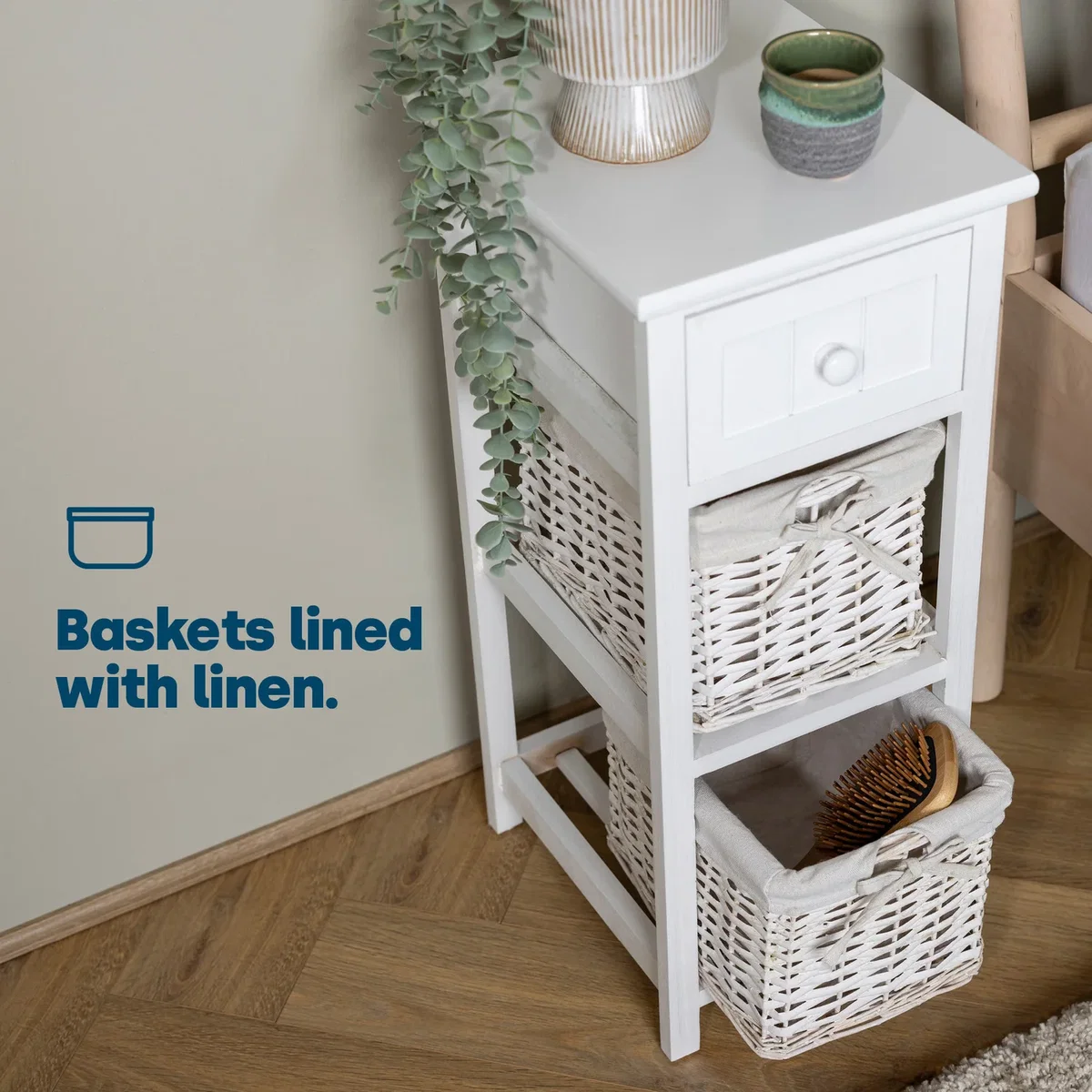 Wicker Bedside Table Unit - White – image 5