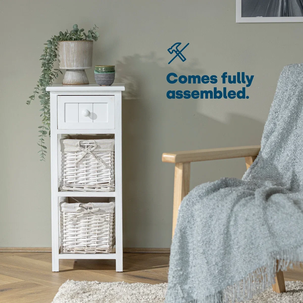 Wicker Bedside Table Unit - White – image 6