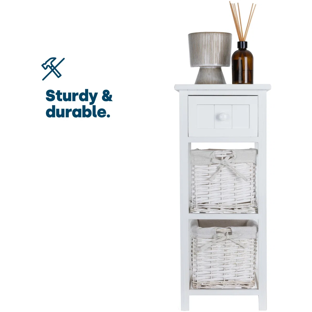 Wicker Bedside Table Unit - White – image 7