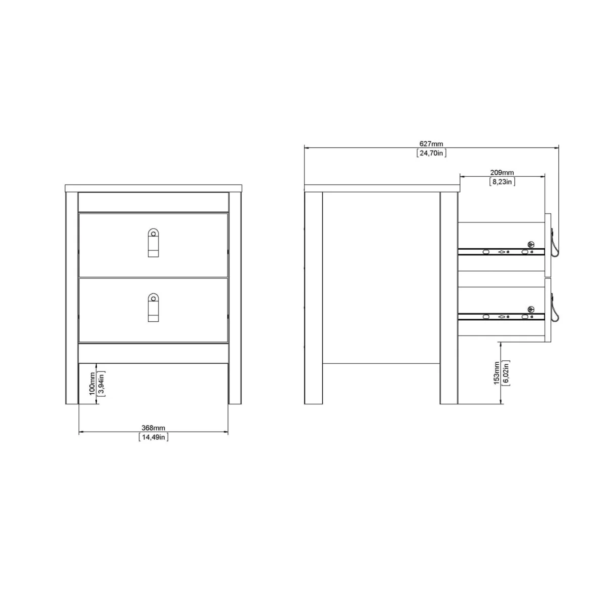 Gossmere 2-Drawer Bedside Table, Black, Silver Handles - Black – image 7