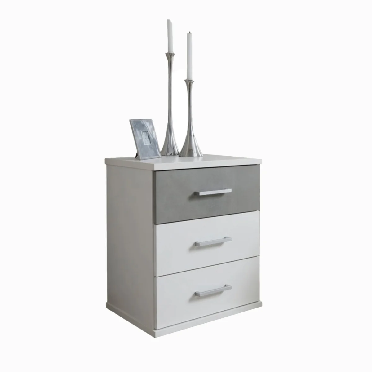 Click White and Grey 3 Drawer Bedside Cabinet - White – image 2