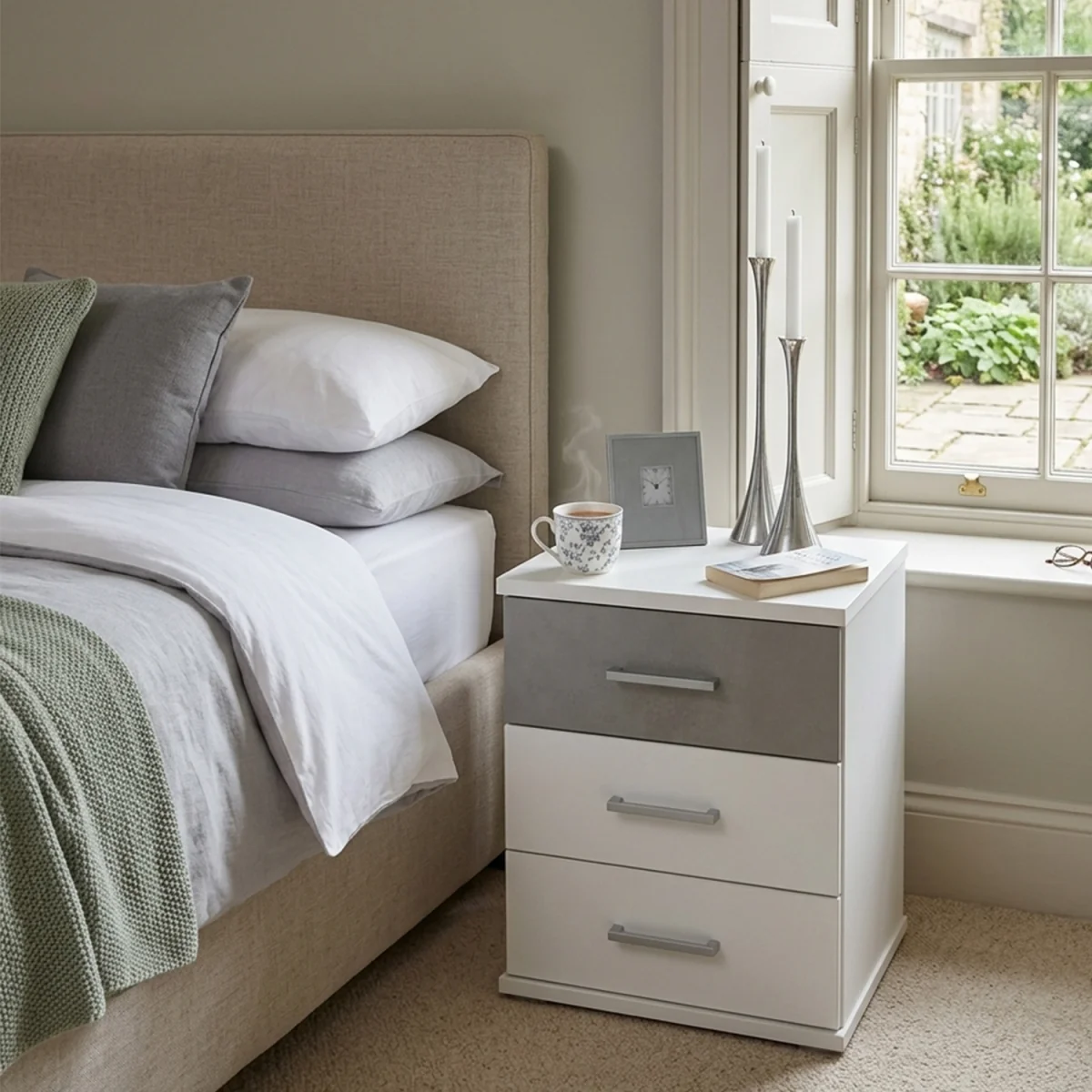 Click White and Grey 3 Drawer Bedside Cabinet - White – image 1