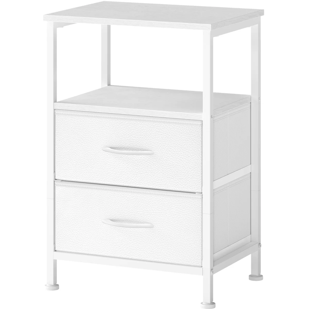 White Steel Bedside Table With Drawers Shelf - White – image 3