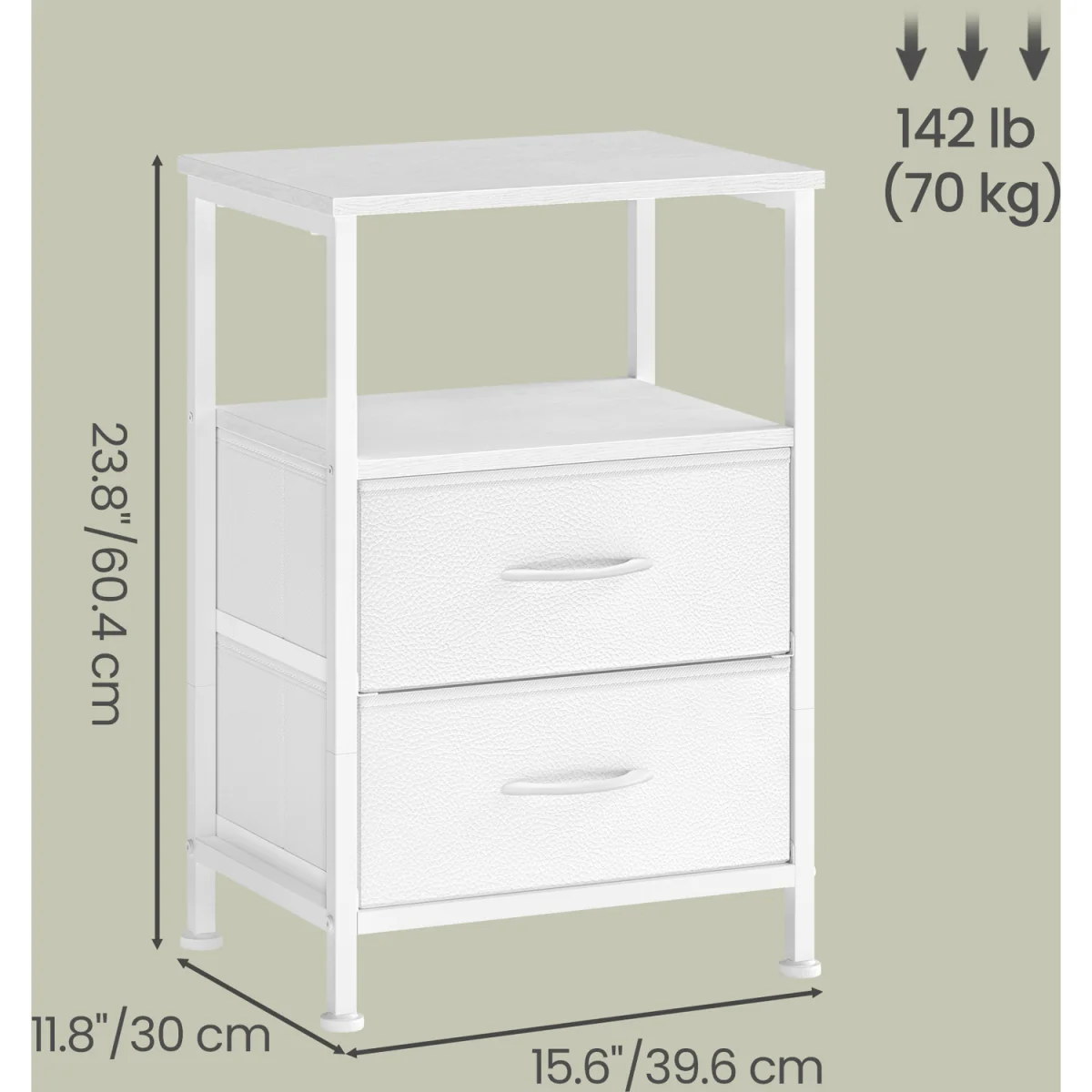 White Steel Bedside Table With Drawers Shelf - White – image 5