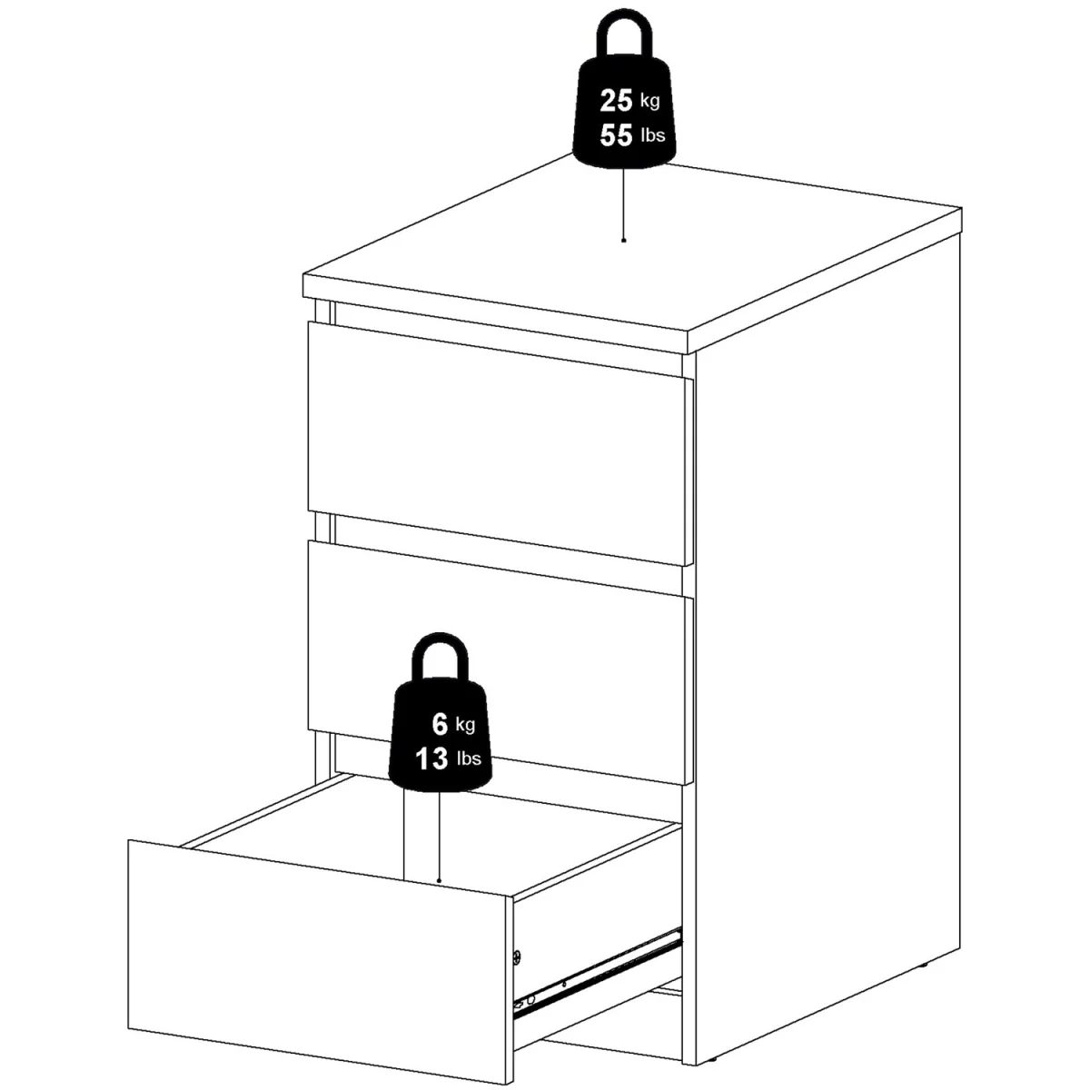 Naia Bedside 3 Drawers in Black Matt - Black Matt – image 7