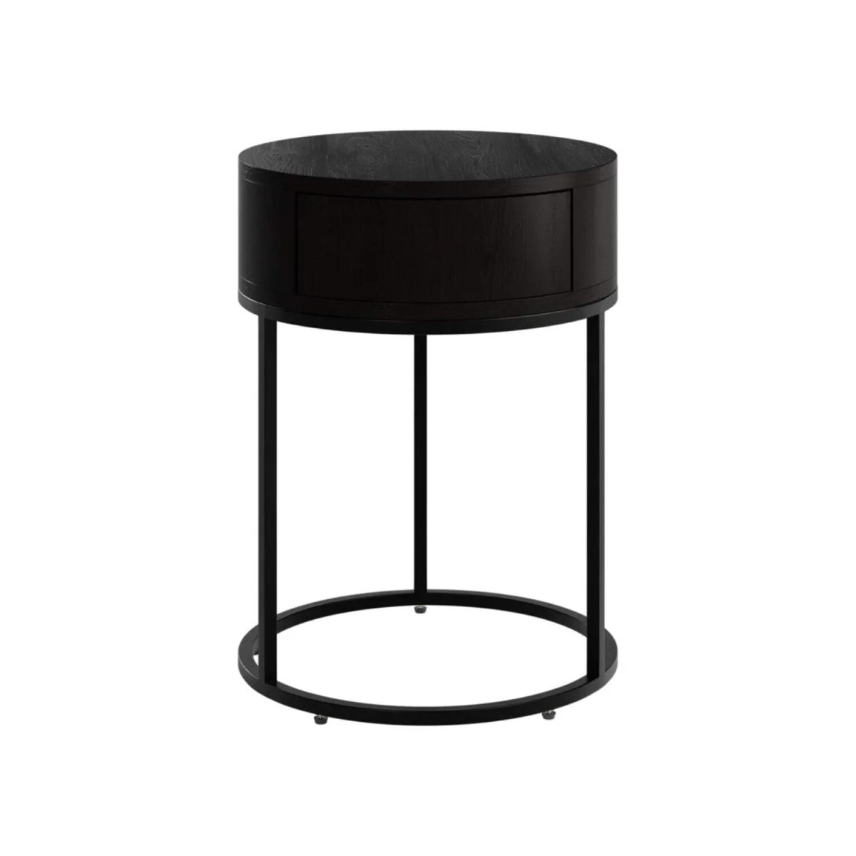 Allegro Veneer Round Bedside Table with Drawer and Hairpin Legs - Black – image 2