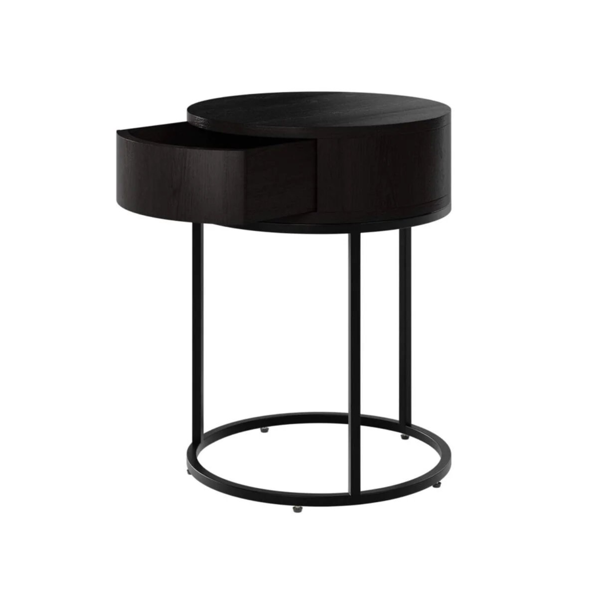 Allegro Veneer Round Bedside Table with Drawer and Hairpin Legs - Black – image 3