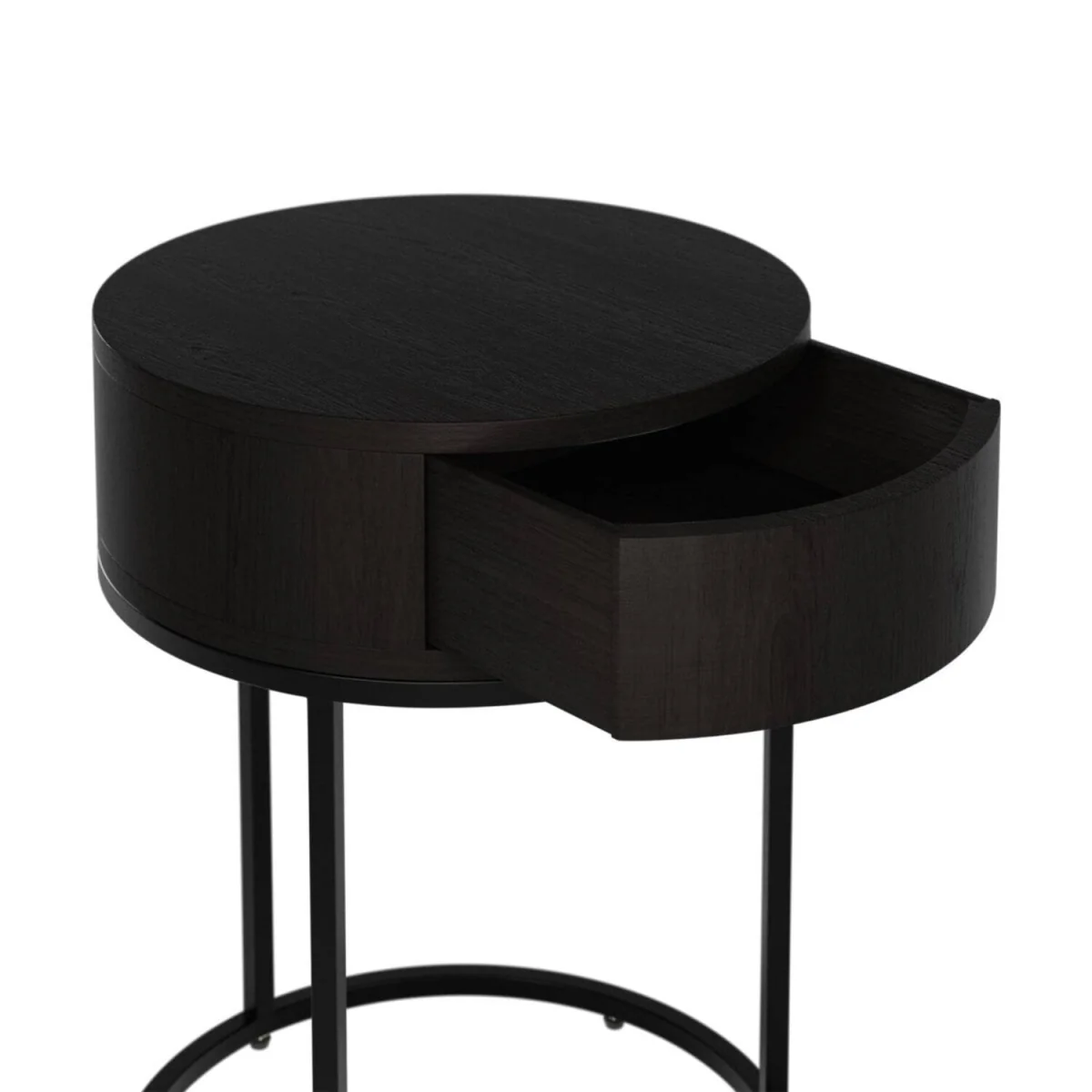 Allegro Veneer Round Bedside Table with Drawer and Hairpin Legs - Black – image 4