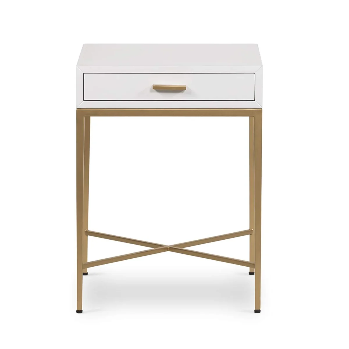 Ravenna White High-Gloss Bedside Table with Brushed Gold Legs and Drawer - White – image 2