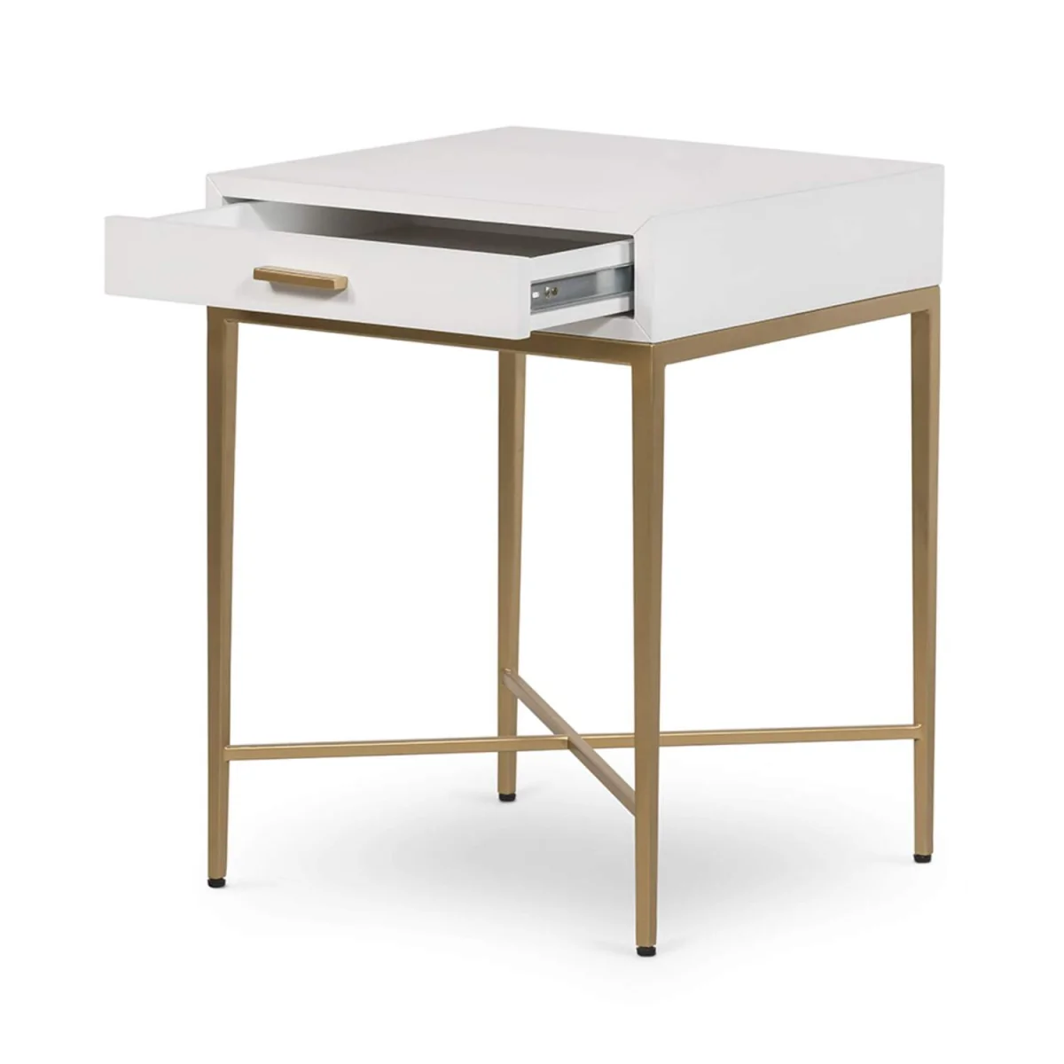 Ravenna White High-Gloss Bedside Table with Brushed Gold Legs and Drawer - White – image 3